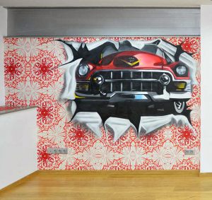 Graffiti Cadillac Rojo 300x100000