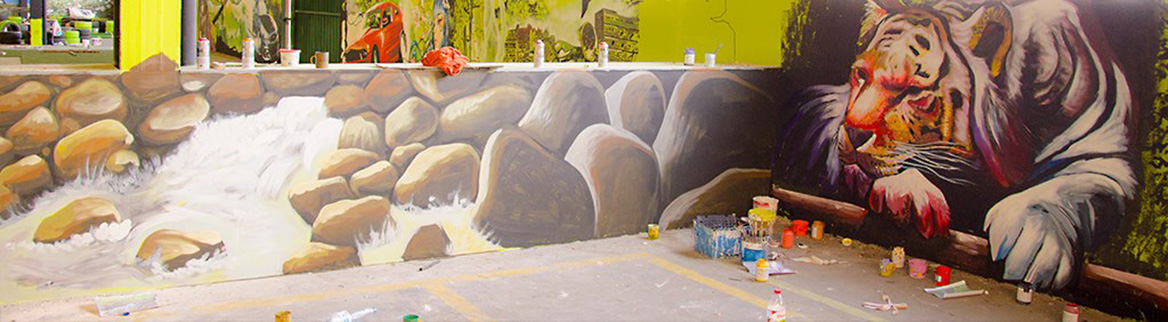 graffiti mural tigre cascada