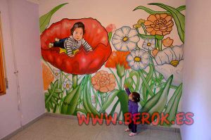 Murales Infantiles Dibujo Nina Fondo Flores Sant Vicenc De Montalt 300x100000