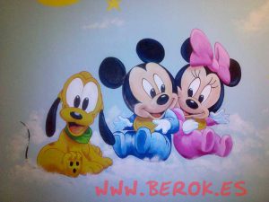 Mural Infantil Color Mickey Minnie Y Pluto Bebes 300x100000