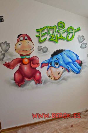 Graffiti Infantil Winnie The Pooh Y Dino Picapiedras 300x100000