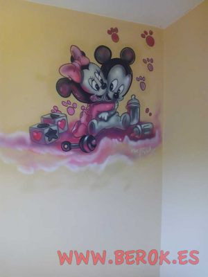 Mural Infantil Mickey Minnie Rosa 300x100000