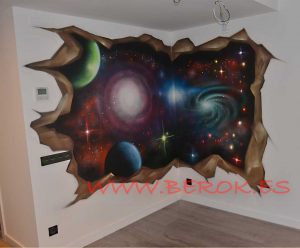 Graffiti Universo Pared Rota 300x100000
