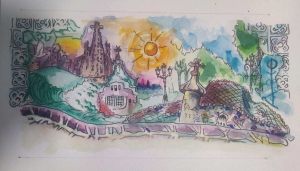 Lamina Cuadro Barcelona Acuarela Sagrada Familia 300x100000