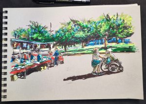 Dibujo Ilustrador Dibujante Sitges Mercadillo Silla De Ruedas 300x100000