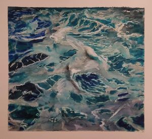 Dibujo Mar Olas Acuarela Lamina Cuadro 300x100000