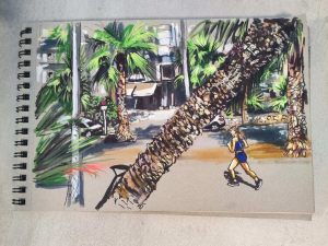 Dibujo Urbano Sitges Palmeras Paseo Boceto 300x100000