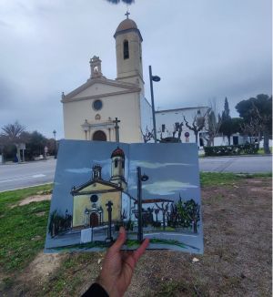 Dibujo Urbano Sketch Iglesia Vinyet Sitges Parroquia Cuaderno 300x100000