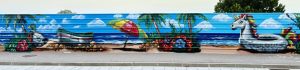 Mural Barca Y Pato En Las Playas De Las Salinas Y Las Gavinas Cubelles 300x100000