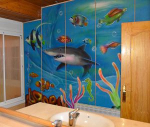 Decoracion Mural Fondo Marino En Lavabo 300x100000