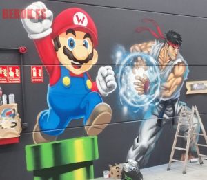 Graffiti Mural Mario Bros Ryu Street Fighter 300x100000
