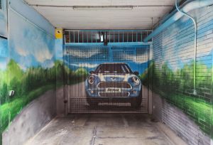 Graffiti Puerta De Parking Mini Azul Vegetacion 300x100000