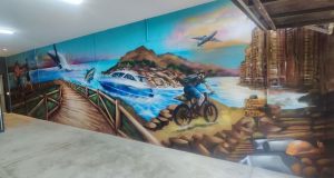 Mural Paisaje Marino Montana Avion 300x100000