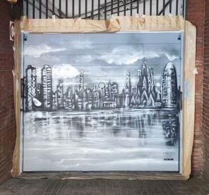 Mural Skyline Barcelona Persiana Graffiti 300x100000
