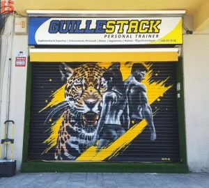 Graffiti Persiana Gimnasio Leopardo Fitness 300x100000