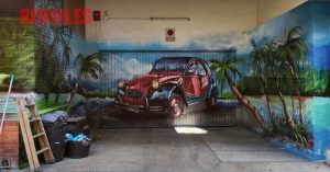 graffiti profesional puerta garaje coche clasico
