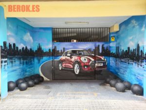 Murales parquing coche mini rojo Barcelona