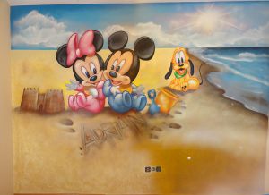 Mural Infantil Mickey Minnie Pluto En La Playa 300x100000