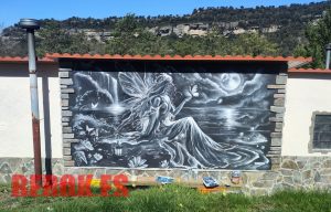 Mural Hada Blanco Y Negro Hada Fachada Luna Mariposa 300x100000