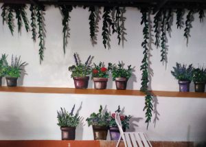 Mural patio interior plantas colgantes macetas