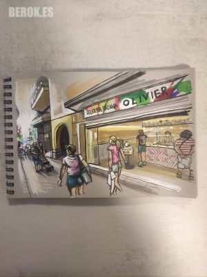 Urban Sketch Heladeria Olivier Sitges Barcelona 300x100000