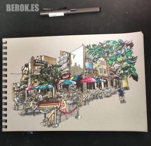 Urban Sketch Sitges Parrots 300x100000