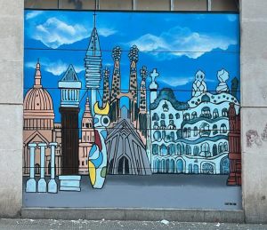 Graffiti Mural Skyline Barcelona Pintado A Mano 300x100000
