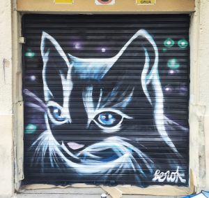 Graffiti Persiana Gato Negro Universo Manga Mural Pintado A Mano 300x100000