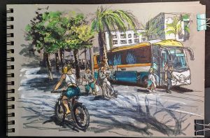 Sketch Sitges Bicicleta Autobus Palmeras Barcelona Usk 300x100000